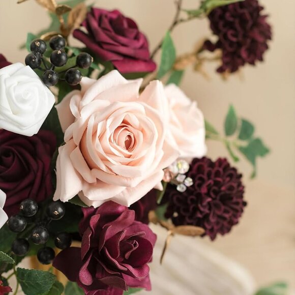 Burgundy Artificial Flowers and Greenery Mini Combo Box Set, Marsala & Blush Fak - Picture 3 of 4